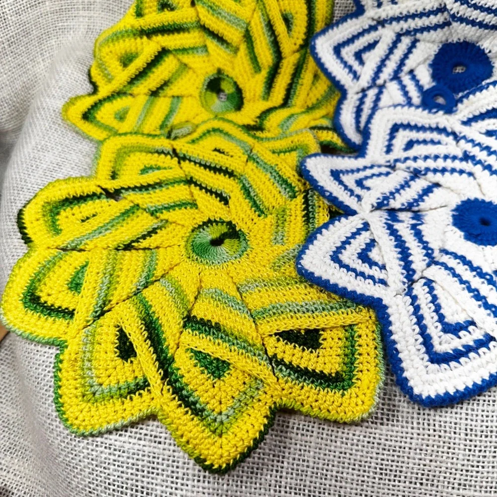 Vintage Handmade Crochet Potholders Set of 6 Starburst Flower Petal Multi Color